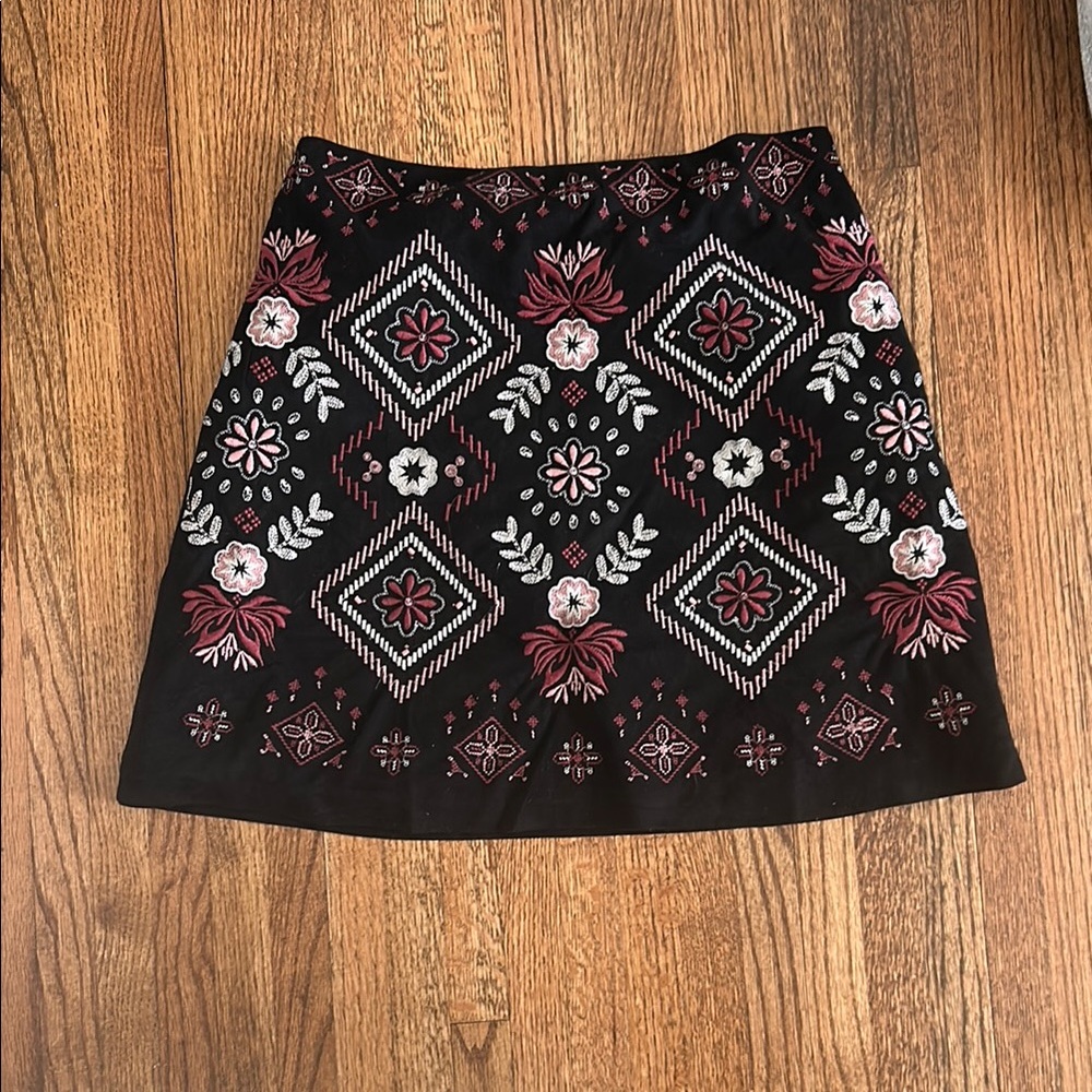 Embroidered Black and Pink Skirt